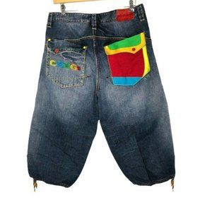 Coogi Jeans Distressed Drawstring Leg Red Green Yellow Embroidery Men 38W Shorts